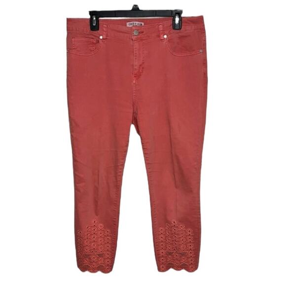 COCO Y CLUB Coral Eyelet Lace‎ Cotton Capri Pants Size 13/14 - Picture 1 of 9